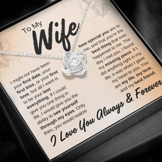 To My Wife, I Love You Always & Forever, Personalized Love Knot Necklace Gift