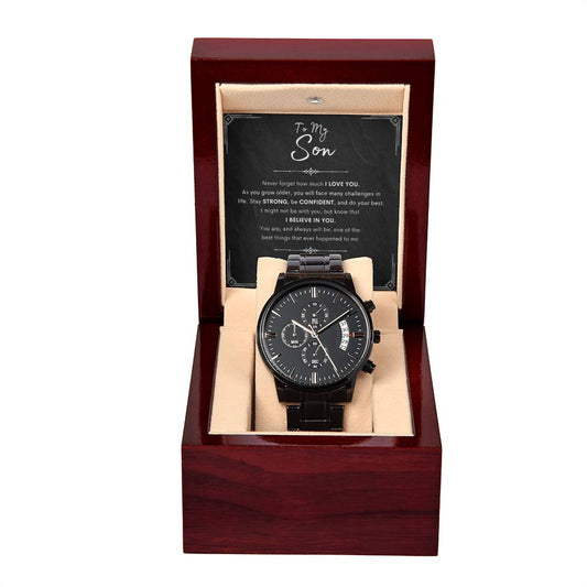 Stainless Steel Black Chronograph Watch | Gift for Him | Gift for Son