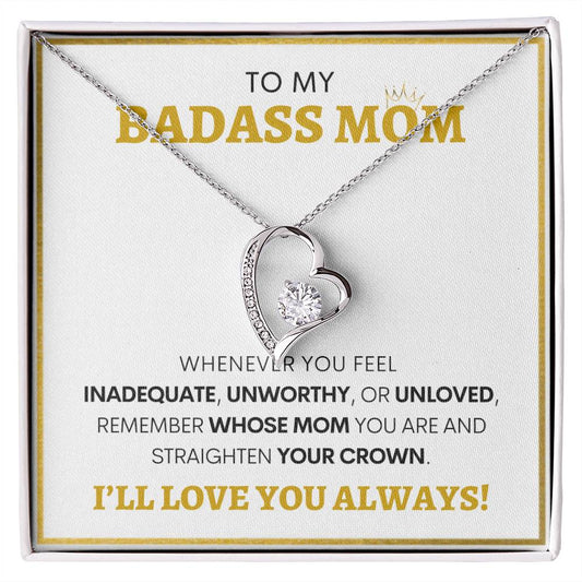 Show Your Forever Love for Your Badass Mom With This Heart Pendent and Gift Card Box, Mother's Day Gift, Special Birthday Gift for Mom, Gift for Mom (WH BG)