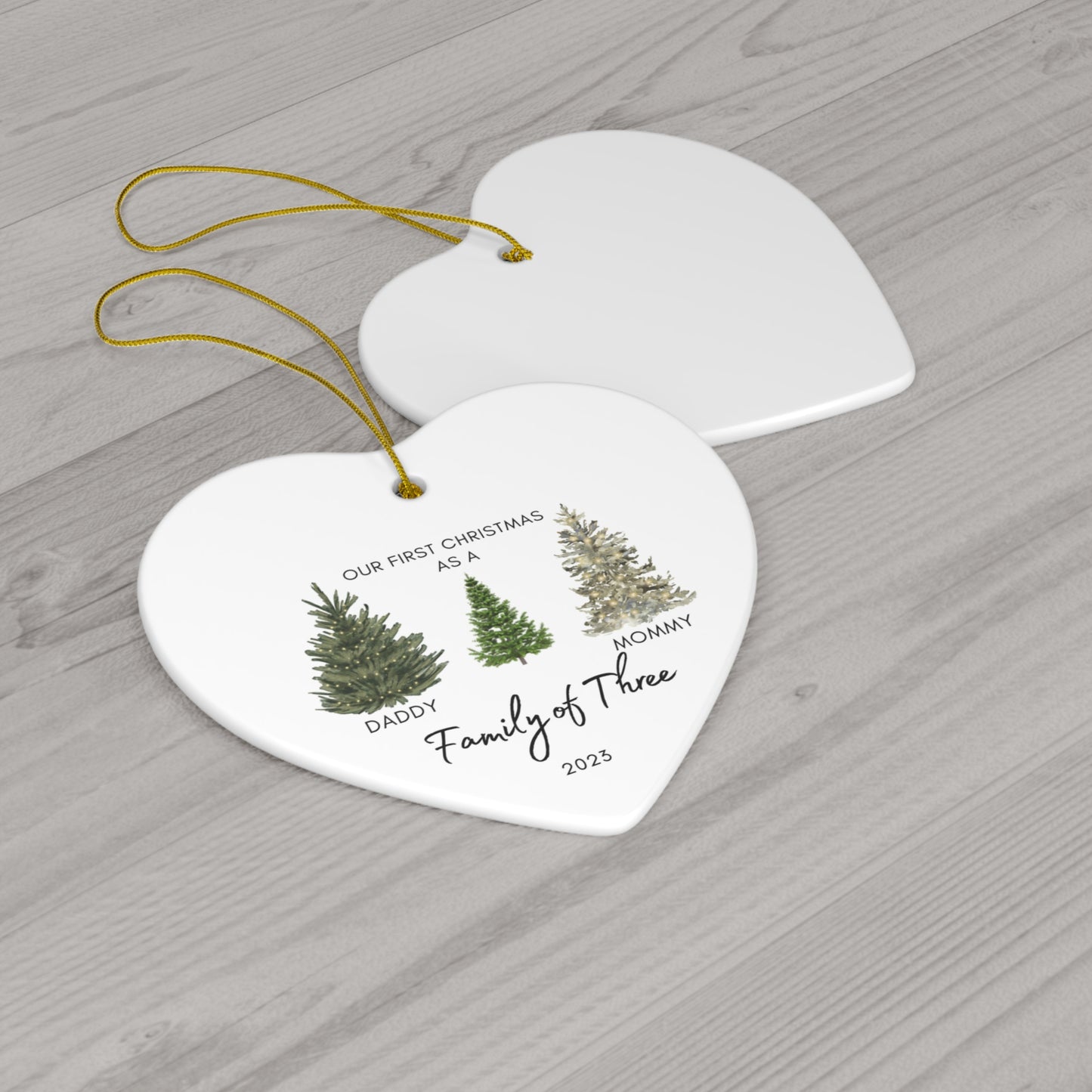 Family of Three Ceramic Christmas Ornament | Personalized Baby's First Christmas Ornament