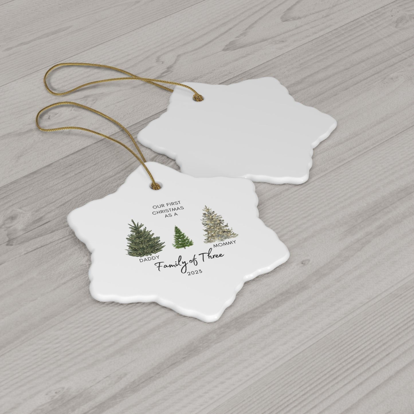 Family of Three Ceramic Christmas Ornament | Personalized Baby's First Christmas Ornament