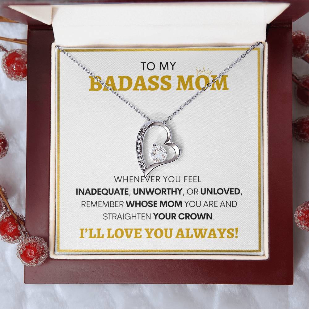 Show Your Forever Love for Your Badass Mom With This Heart Pendent and Gift Card Box, Mother's Day Gift, Special Birthday Gift for Mom, Gift for Mom (WH BG)