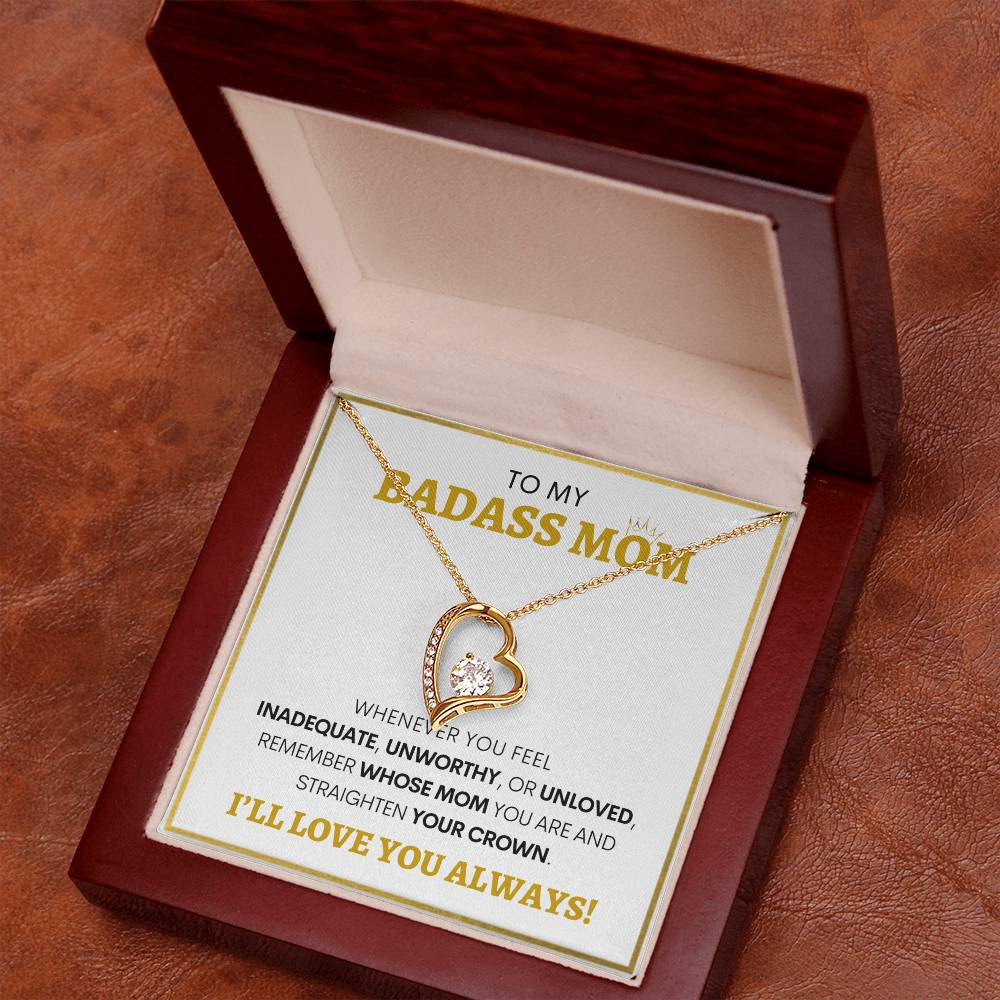 Show Your Forever Love for Your Badass Mom With This Heart Pendent and Gift Card Box, Mother's Day Gift, Special Birthday Gift for Mom, Gift for Mom (WH BG)