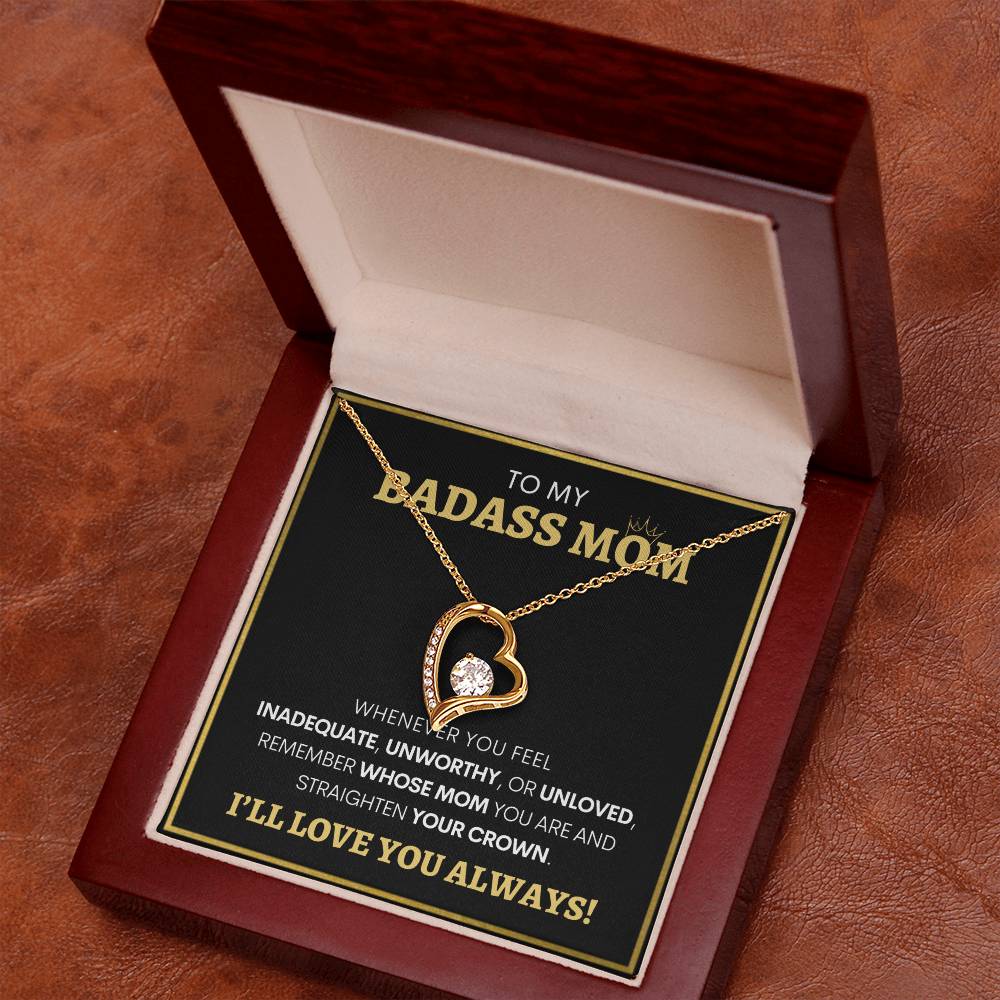 Show Your Forever Love for Your Badass Mom With This Heart Pendent and Gift Card Box, Mother's Day Gift, Special Birthday Gift for Mom, Gift for Mom (BLACK BG)