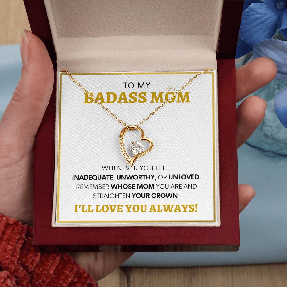 Show Your Forever Love for Your Badass Mom With This Heart Pendent and Gift Card Box, Mother's Day Gift, Special Birthday Gift for Mom, Gift for Mom (WH BG)