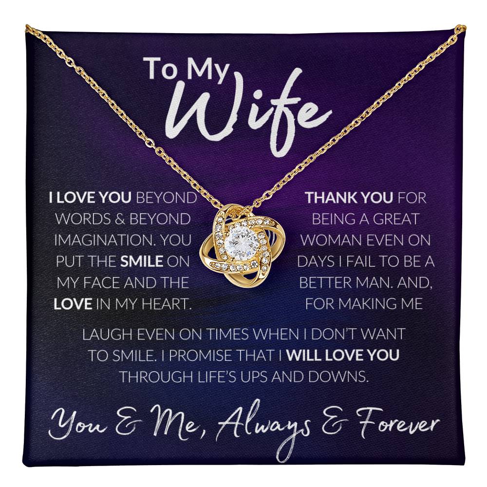 To My Wife, I Love You, Thank you, You and Me, Always & Forever, Love Knot Gift Necklace