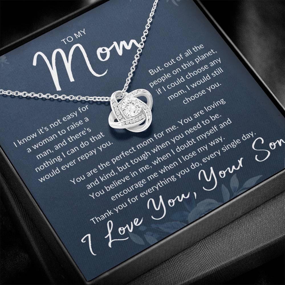 Mom's Love Knot Necklace, from Son | Mother's Day, Holiday, Special Occasion Gift Necklace