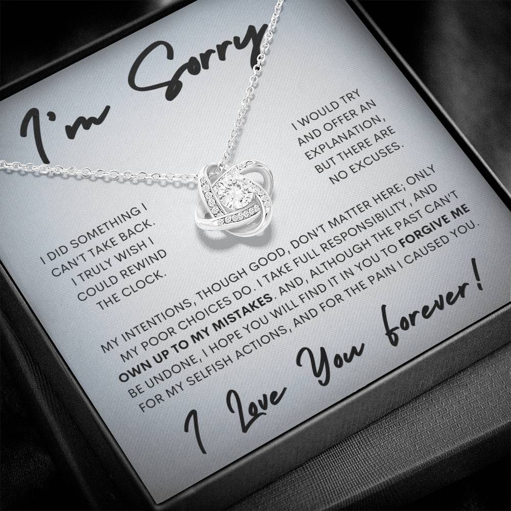 Apology Love Knot Gift Necklace for Her, I'm Sorry Gift Necklace, Forgive Me Love Knot Gift Necklace for Her (Wh Card)