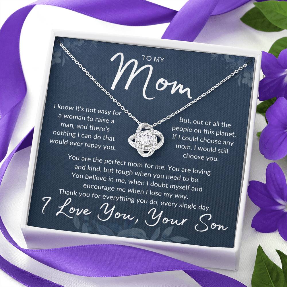 Mom's Love Knot Necklace, from Son | Mother's Day, Holiday, Special Occasion Gift Necklace