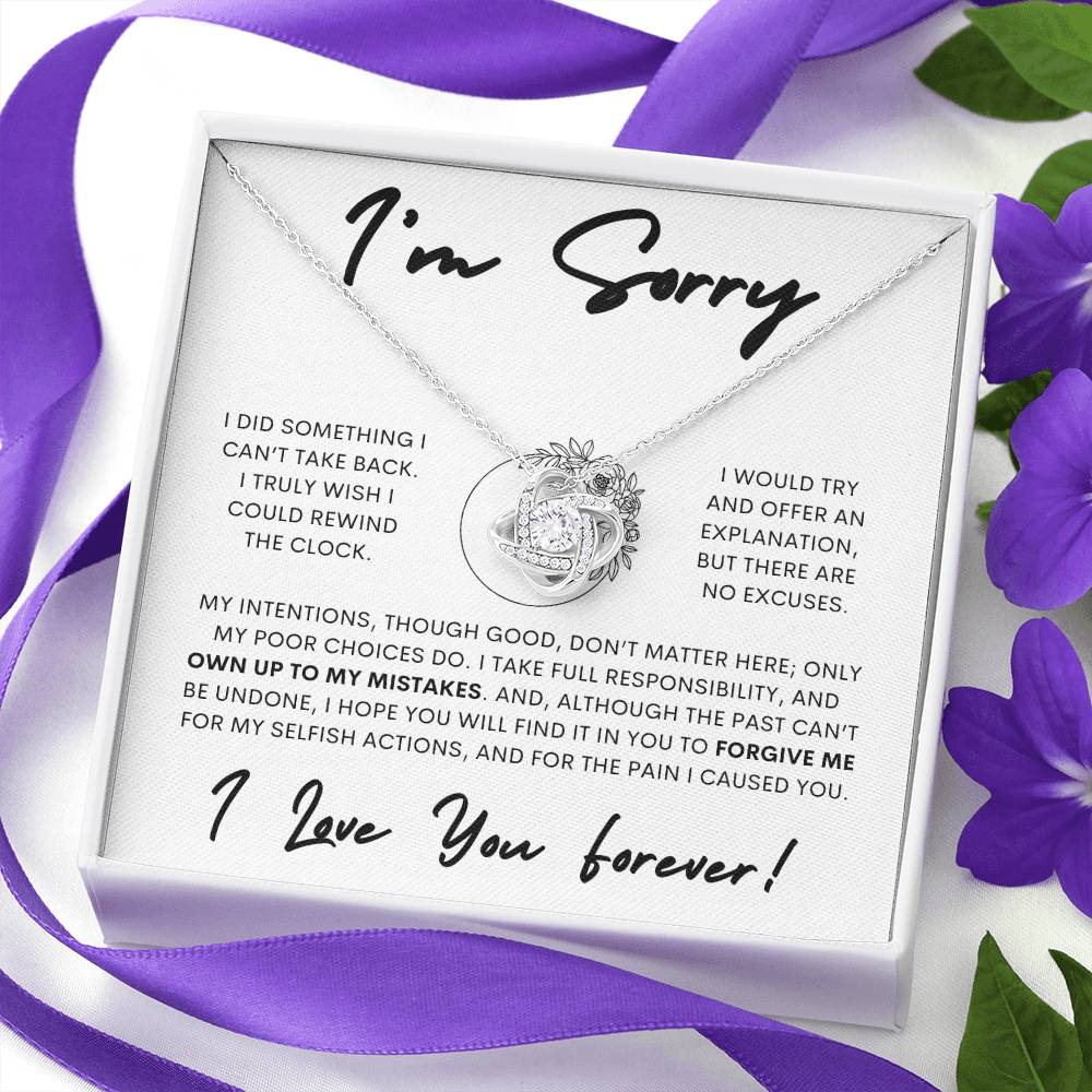 Apology Love Knot Gift Necklace for Her, I'm Sorry Gift Necklace, Forgive Me Love Knot Gift Necklace for Her (Floral)