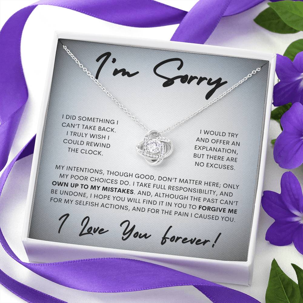 Apology Love Knot Gift Necklace for Her, I'm Sorry Gift Necklace, Forgive Me Love Knot Gift Necklace for Her (Wh Card)