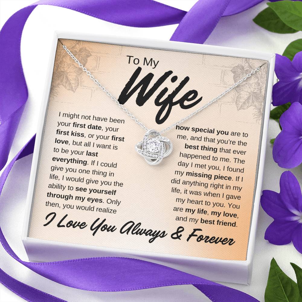 To My Wife, I Love You Always & Forever, Personalized Love Knot Necklace Gift