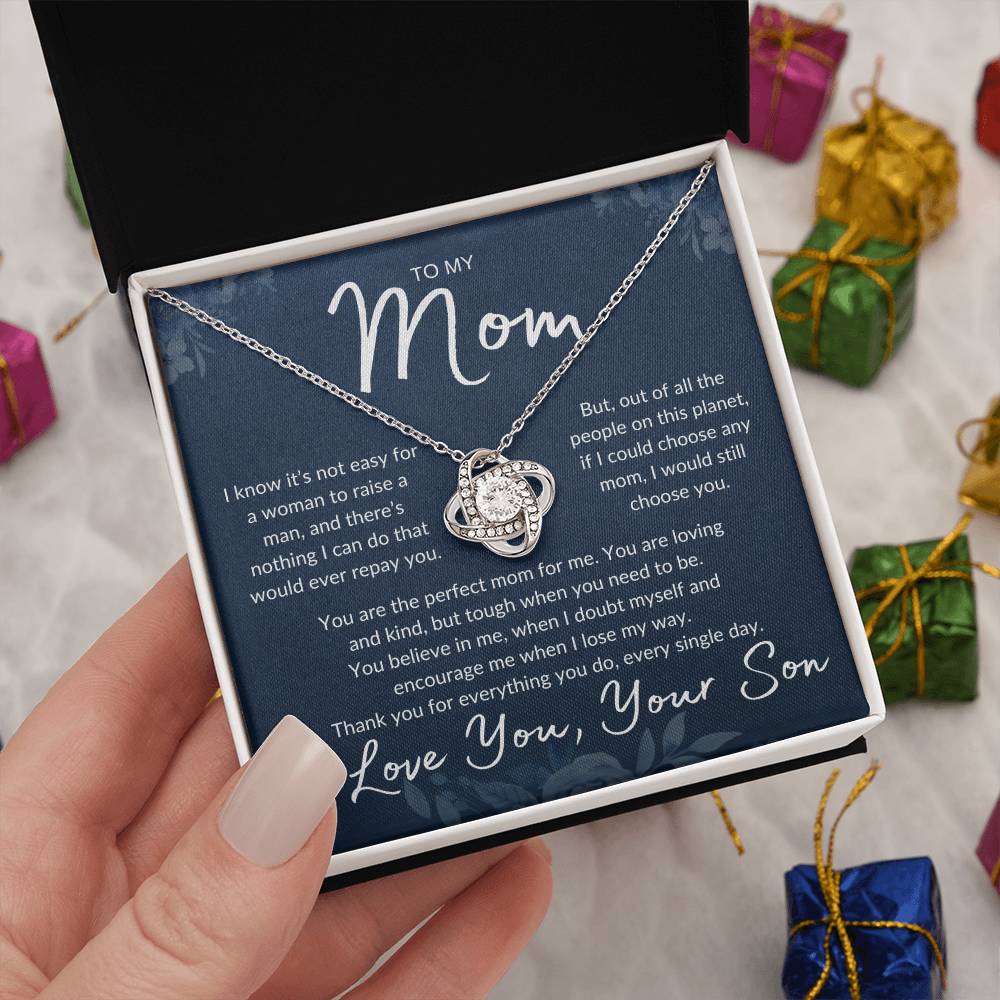 Mom's Love Knot Necklace, from Son | Mother's Day, Holiday, Special Occasion Gift Necklace