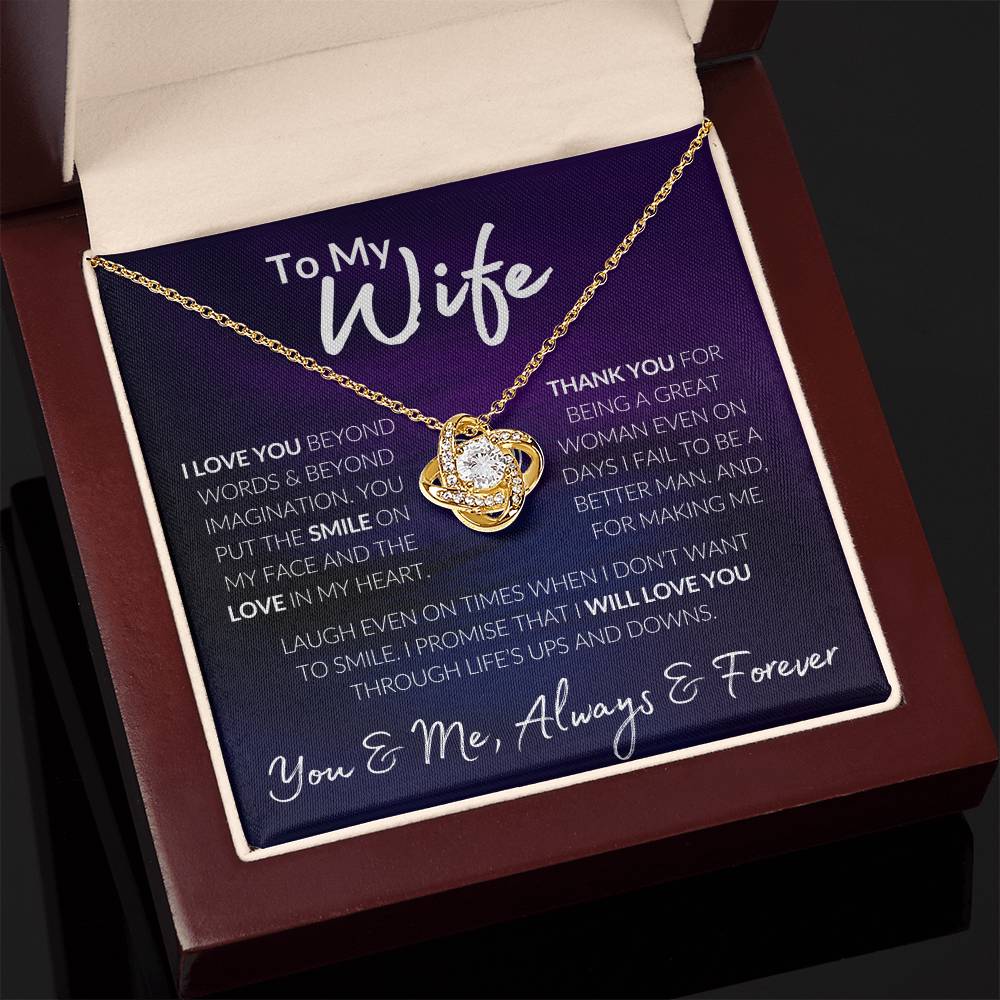 To My Wife, I Love You, Thank you, You and Me, Always & Forever, Love Knot Gift Necklace