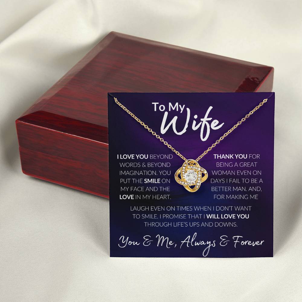 To My Wife, I Love You, Thank you, You and Me, Always & Forever, Love Knot Gift Necklace