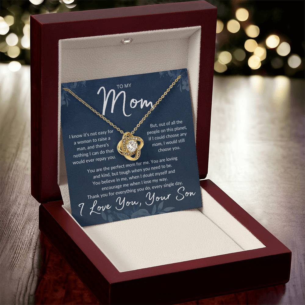 Mom's Love Knot Necklace, from Son | Mother's Day, Holiday, Special Occasion Gift Necklace