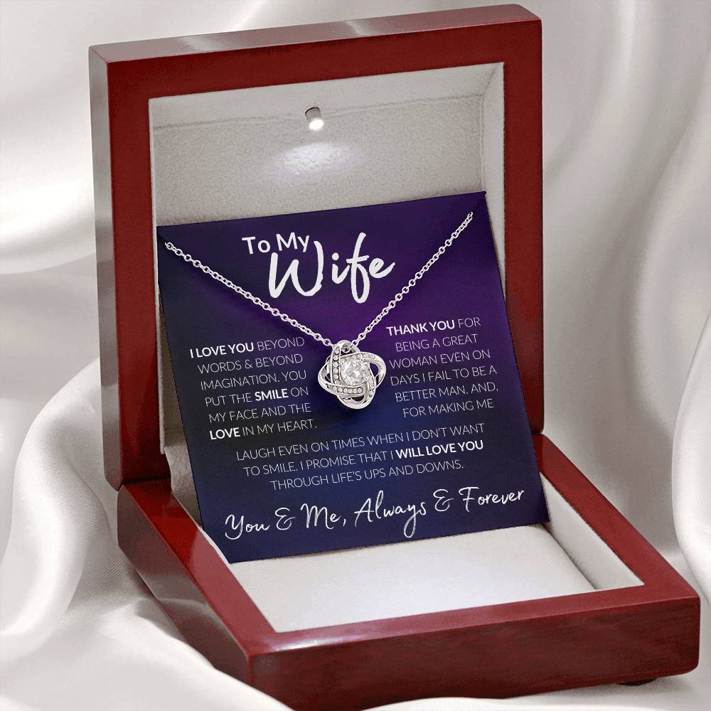 To My Wife, I Love You, Thank you, You and Me, Always & Forever, Love Knot Gift Necklace