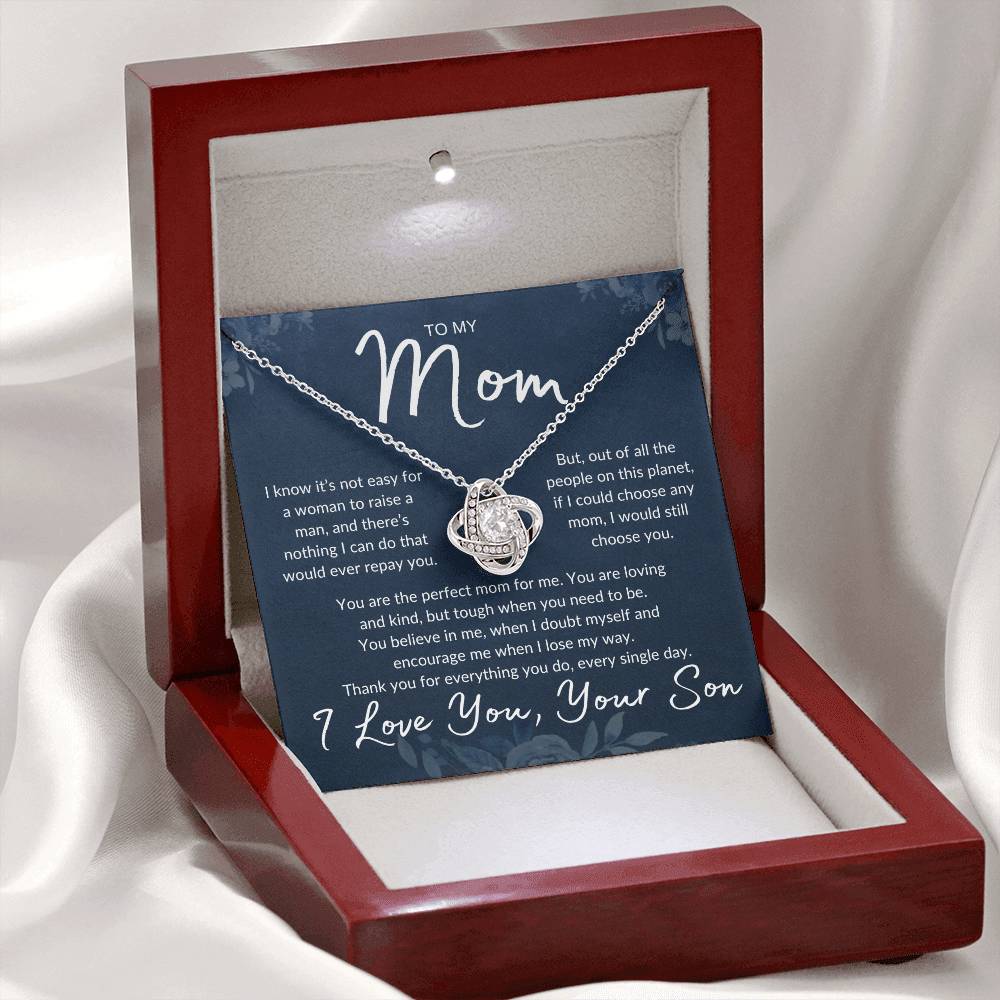 Mom's Love Knot Necklace, from Son | Mother's Day, Holiday, Special Occasion Gift Necklace