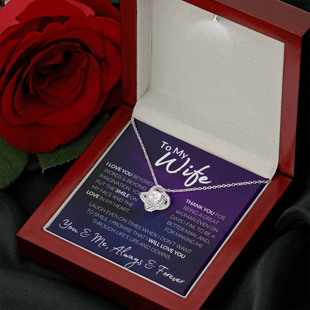 To My Wife, I Love You, Thank you, You and Me, Always & Forever, Love Knot Gift Necklace