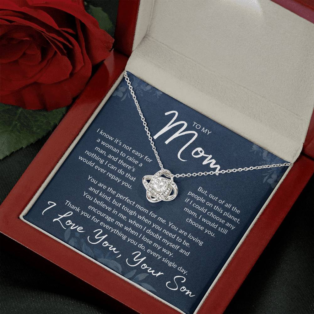 Mom's Love Knot Necklace, from Son | Mother's Day, Holiday, Special Occasion Gift Necklace