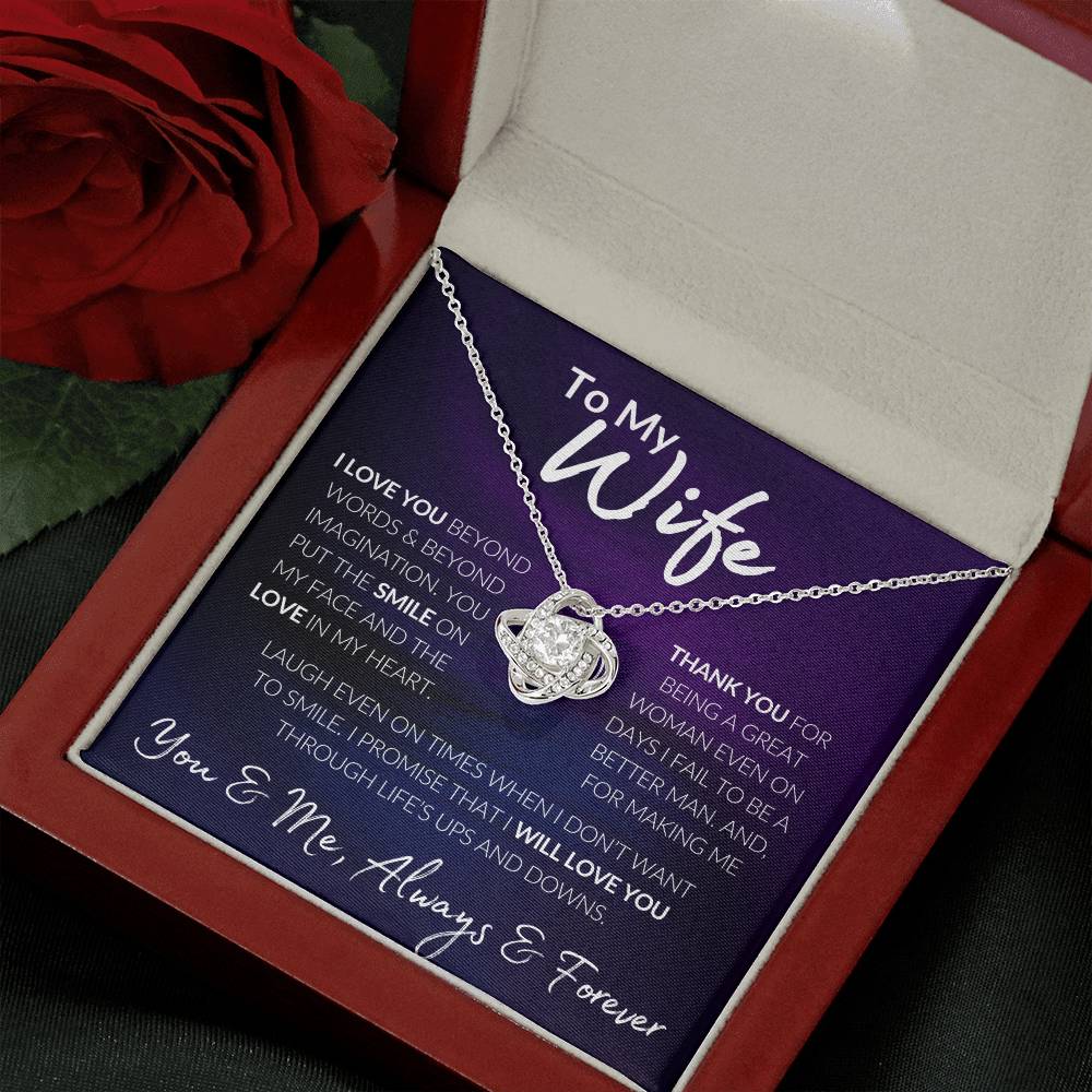 To My Wife, I Love You, Thank you, You and Me, Always & Forever, Love Knot Gift Necklace