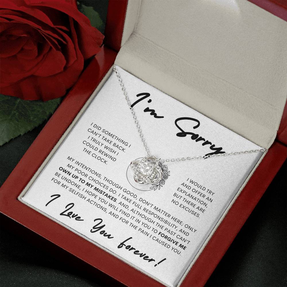 Apology Love Knot Gift Necklace for Her, I'm Sorry Gift Necklace, Forgive Me Love Knot Gift Necklace for Her (Floral)