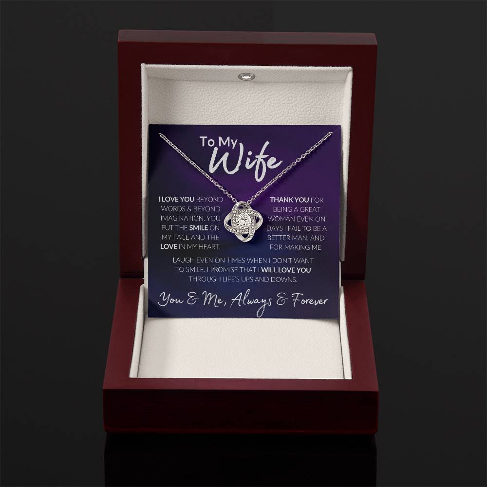 To My Wife, I Love You, Thank you, You and Me, Always & Forever, Love Knot Gift Necklace