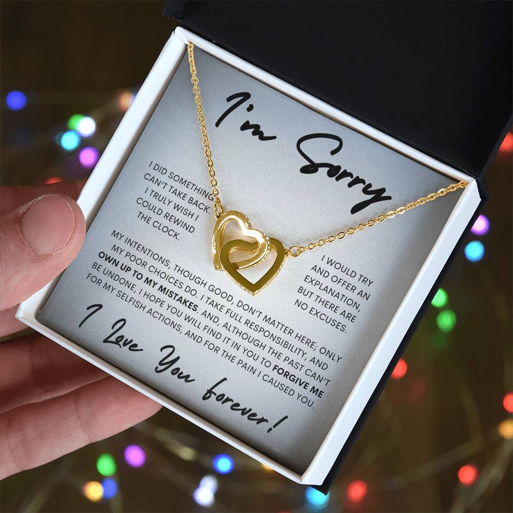 Interlocking Hearts Apology Gift Necklace for Her, I'm Sorry Interlocking Hearts Gift Necklace, Forgive Me Interlocking Hearts Gift Necklace for Her (Wh Card)