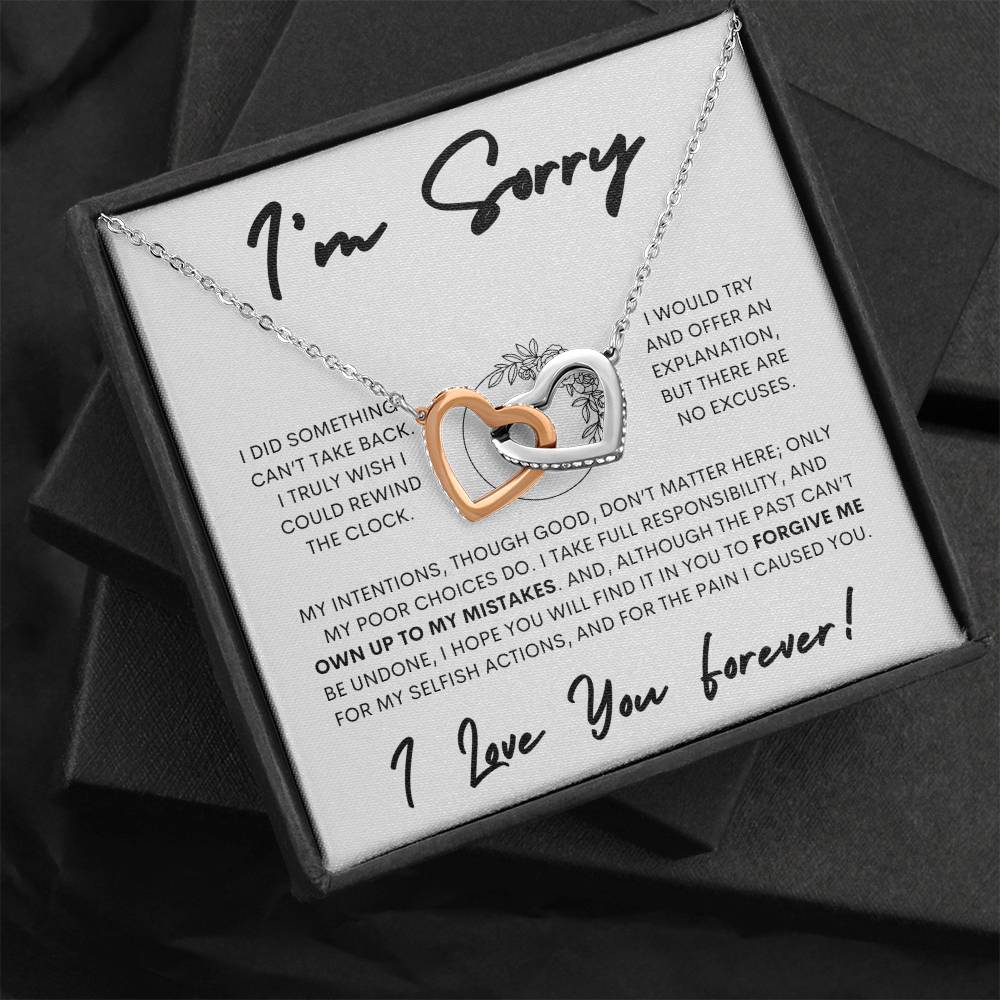 Interlocking Hearts Apology Gift Necklace for Her, I'm Sorry Interlocking Hearts Gift Necklace, Forgive Me Interlocking Hearts Gift Necklace for Her (Floral)