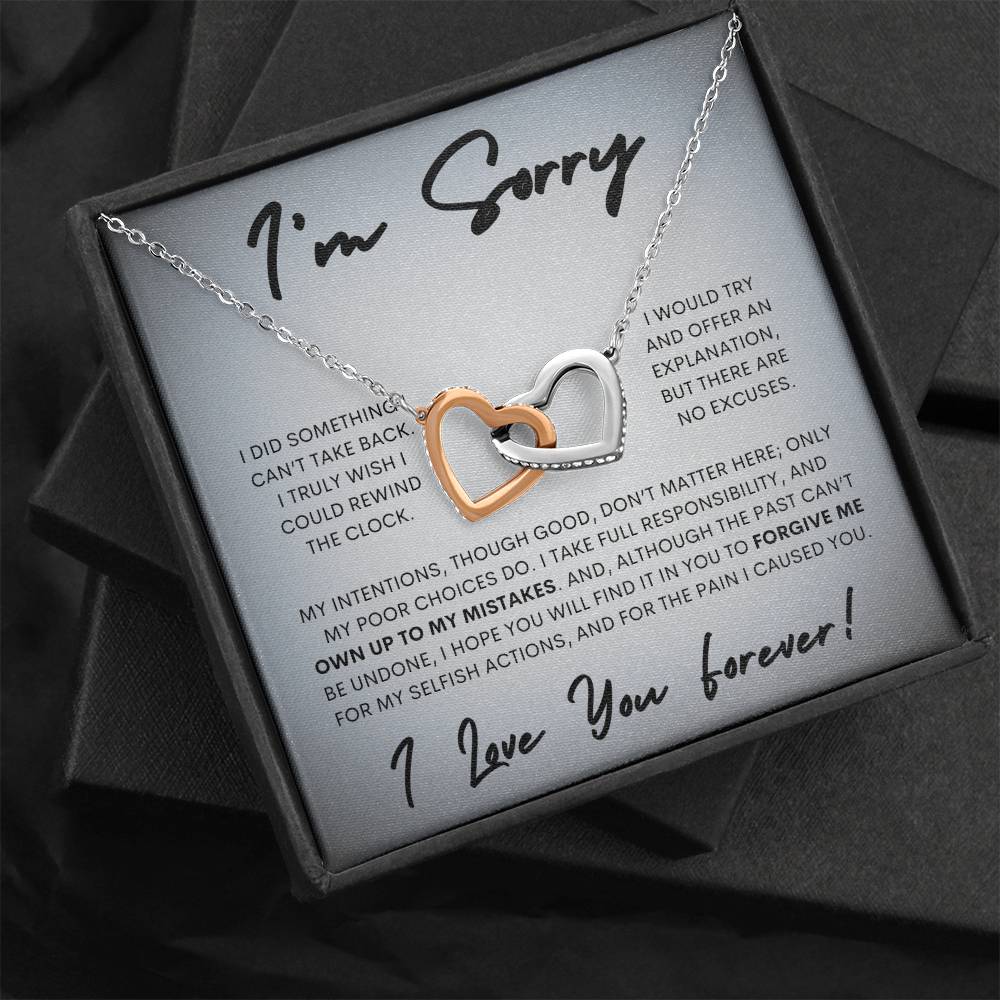 Interlocking Hearts Apology Gift Necklace for Her, I'm Sorry Interlocking Hearts Gift Necklace, Forgive Me Interlocking Hearts Gift Necklace for Her (Wh Card)