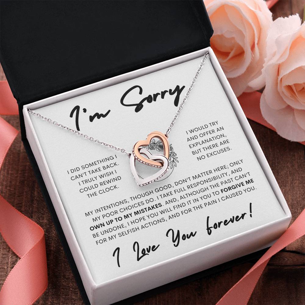 Interlocking Hearts Apology Gift Necklace for Her, I'm Sorry Interlocking Hearts Gift Necklace, Forgive Me Interlocking Hearts Gift Necklace for Her (Floral)