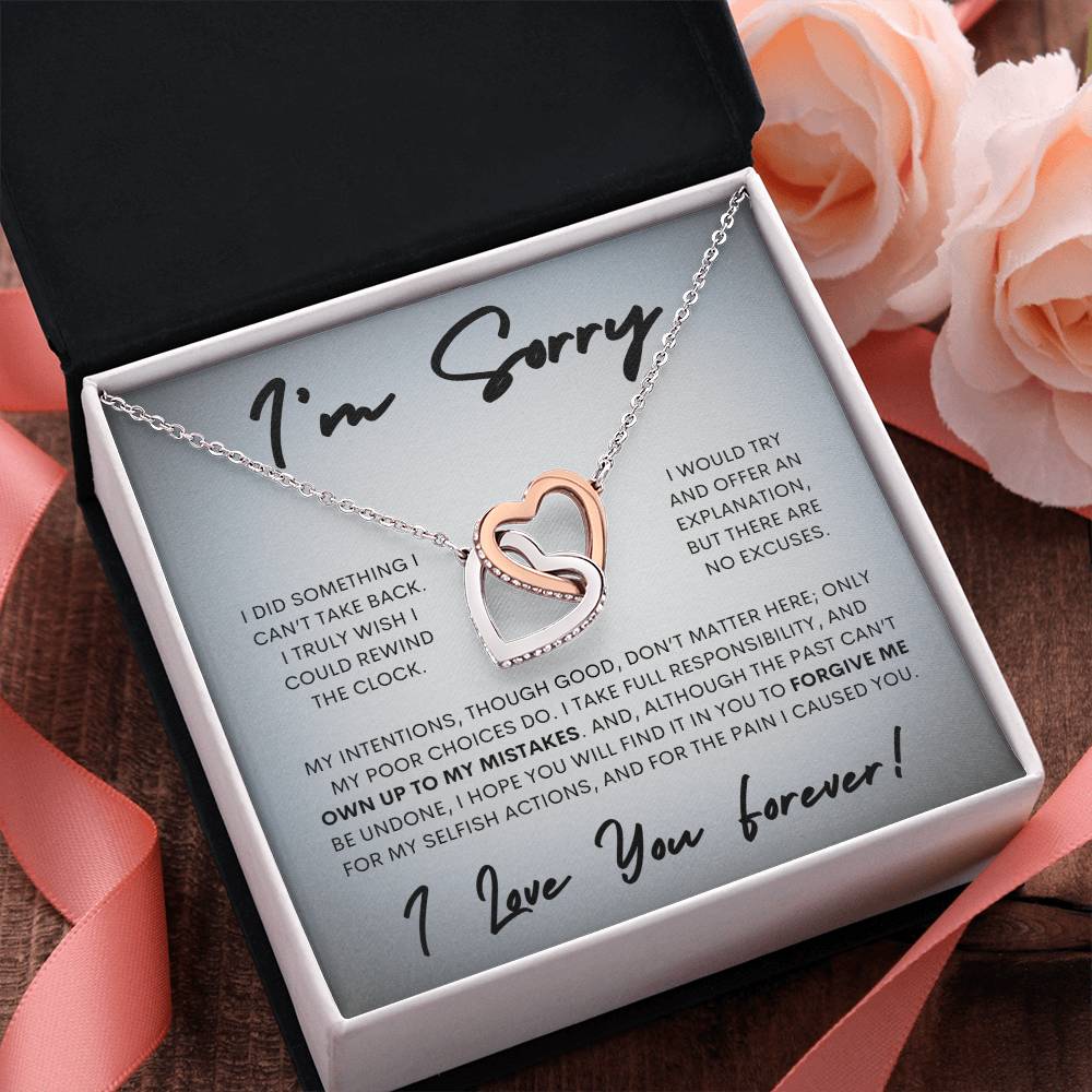 Interlocking Hearts Apology Gift Necklace for Her, I'm Sorry Interlocking Hearts Gift Necklace, Forgive Me Interlocking Hearts Gift Necklace for Her (Wh Card)