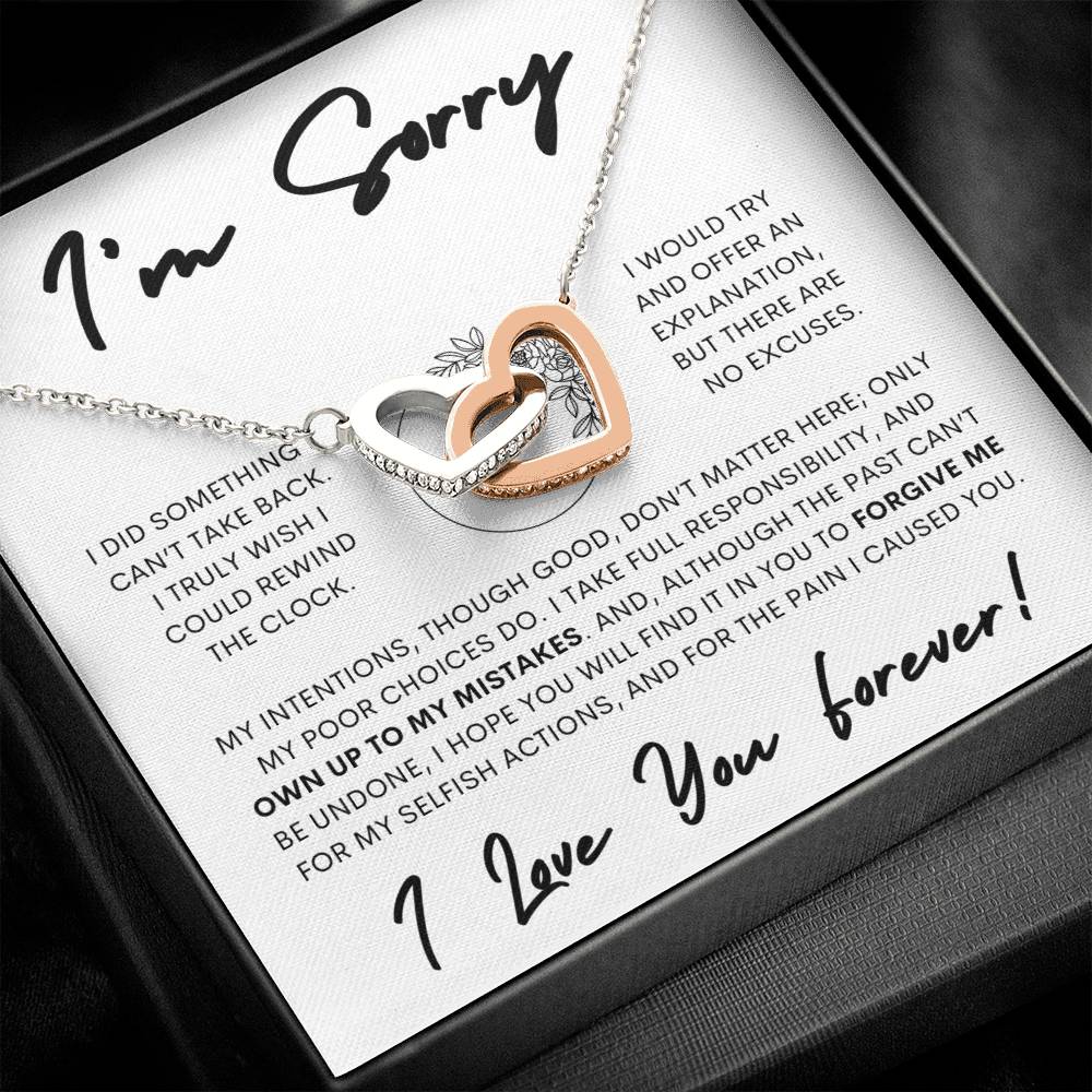 Interlocking Hearts Apology Gift Necklace for Her, I'm Sorry Interlocking Hearts Gift Necklace, Forgive Me Interlocking Hearts Gift Necklace for Her (Floral)