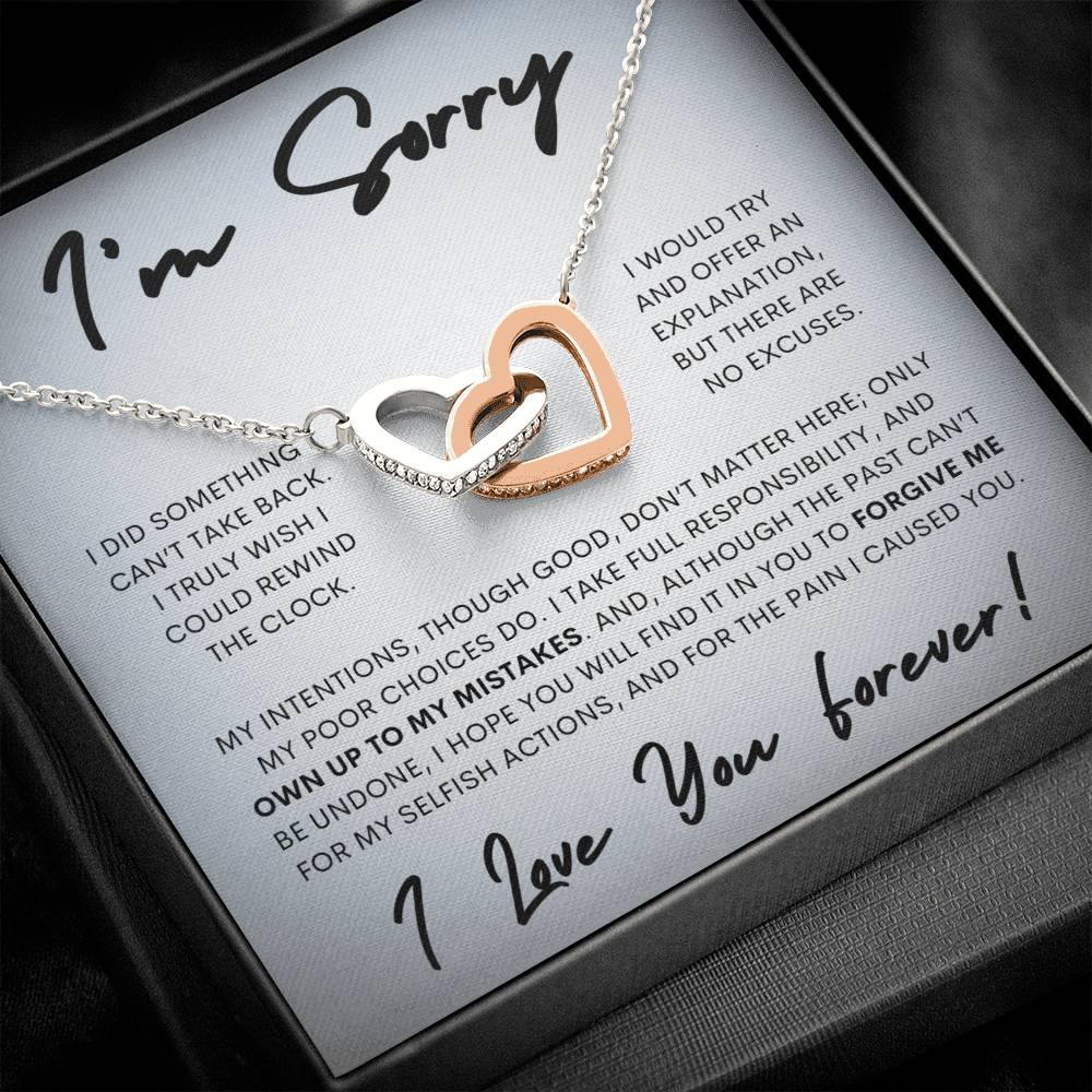 Interlocking Hearts Apology Gift Necklace for Her, I'm Sorry Interlocking Hearts Gift Necklace, Forgive Me Interlocking Hearts Gift Necklace for Her (Wh Card)