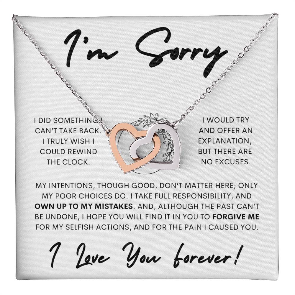 Interlocking Hearts Apology Gift Necklace for Her, I'm Sorry Interlocking Hearts Gift Necklace, Forgive Me Interlocking Hearts Gift Necklace for Her (Floral)