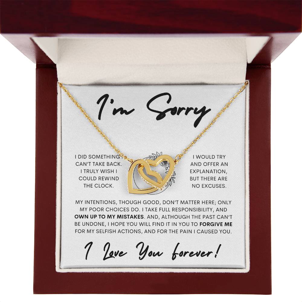 Interlocking Hearts Apology Gift Necklace for Her, I'm Sorry Interlocking Hearts Gift Necklace, Forgive Me Interlocking Hearts Gift Necklace for Her (Floral)