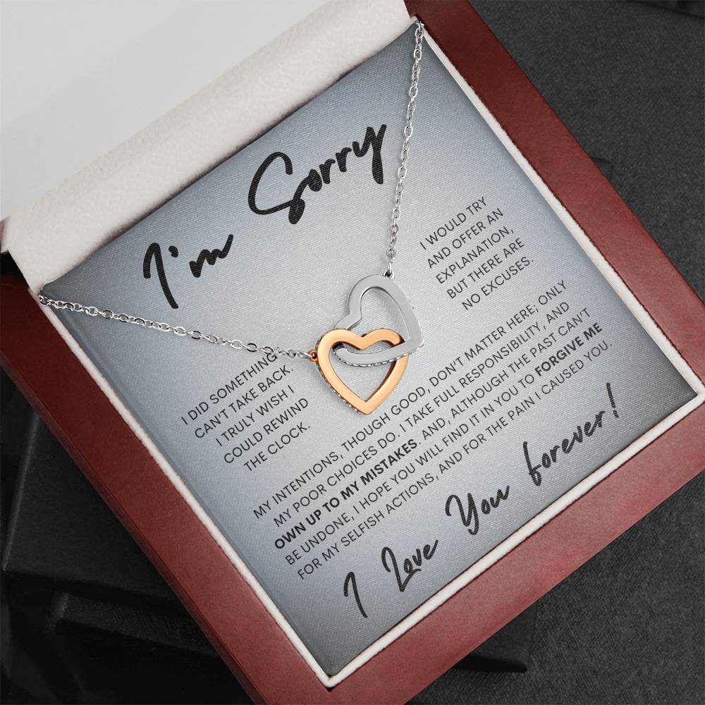 Interlocking Hearts Apology Gift Necklace for Her, I'm Sorry Interlocking Hearts Gift Necklace, Forgive Me Interlocking Hearts Gift Necklace for Her (Wh Card)