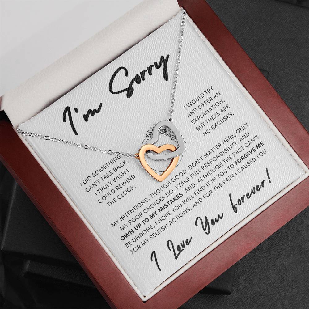 Interlocking Hearts Apology Gift Necklace for Her, I'm Sorry Interlocking Hearts Gift Necklace, Forgive Me Interlocking Hearts Gift Necklace for Her (Floral)