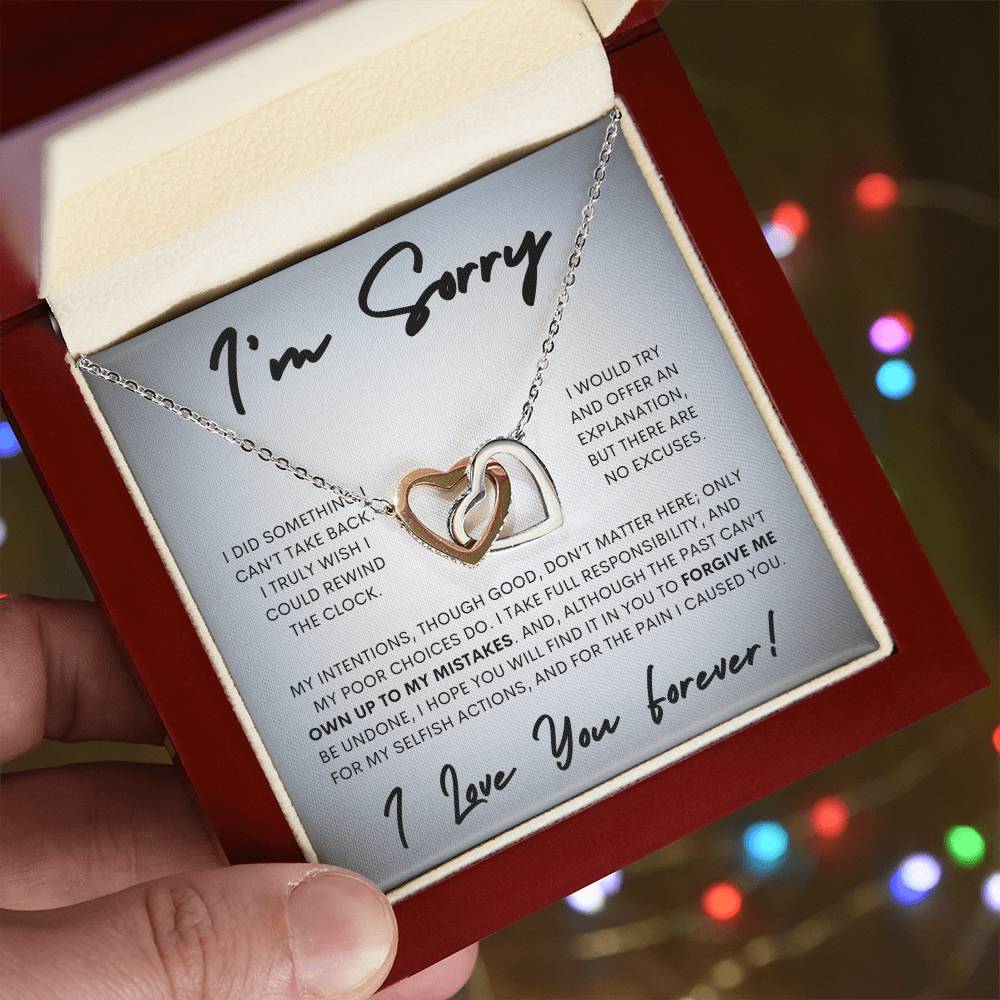 Interlocking Hearts Apology Gift Necklace for Her, I'm Sorry Interlocking Hearts Gift Necklace, Forgive Me Interlocking Hearts Gift Necklace for Her (Wh Card)