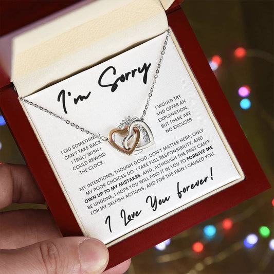 Interlocking Hearts Apology Gift Necklace for Her, I'm Sorry Interlocking Hearts Gift Necklace, Forgive Me Interlocking Hearts Gift Necklace for Her (Floral)