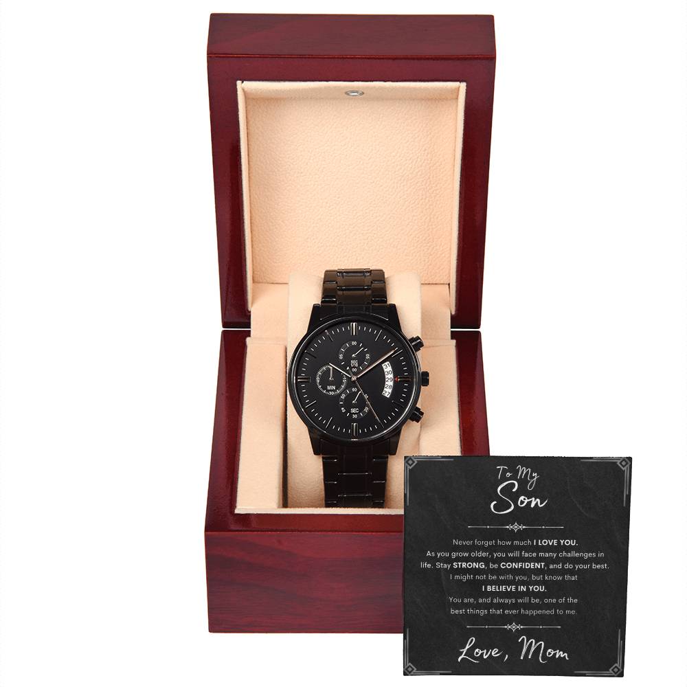 Stainless Steel Black Chronograph Watch | Gift for Him | Gift for Son