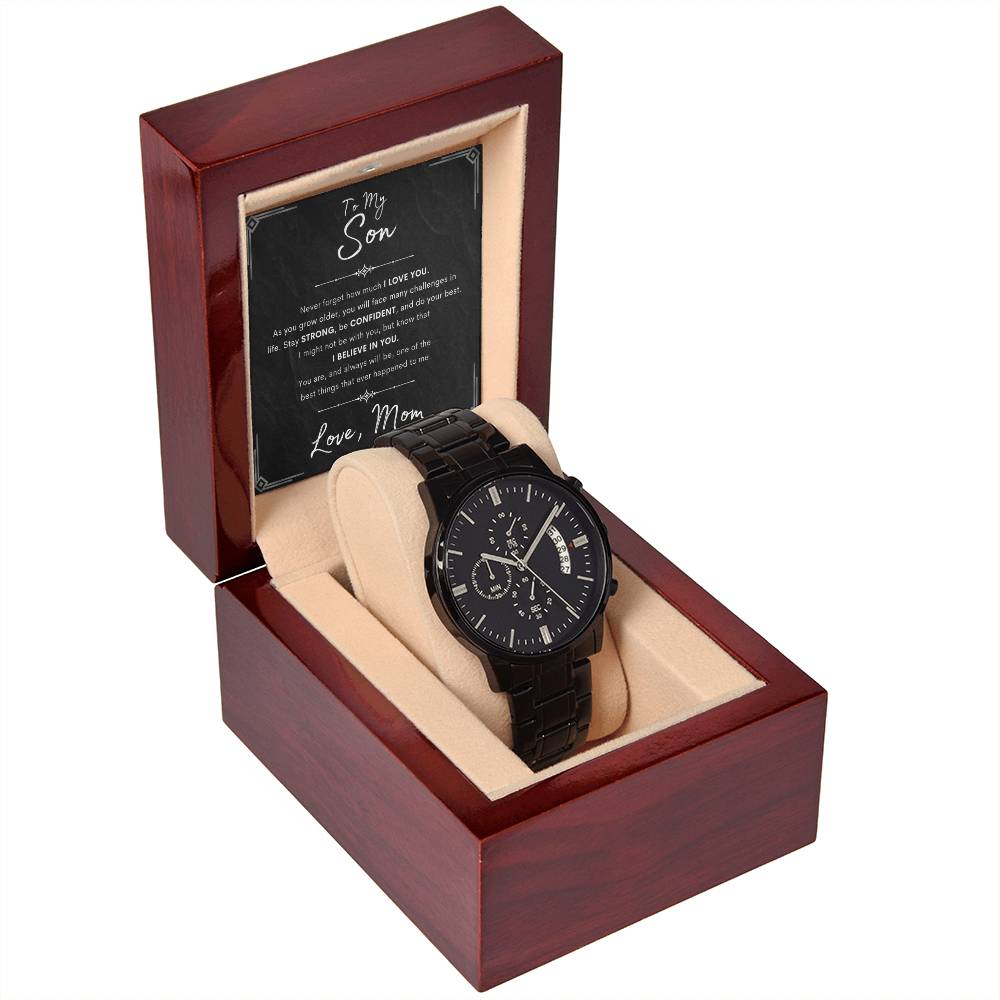 Stainless Steel Black Chronograph Watch | Gift for Him | Gift for Son