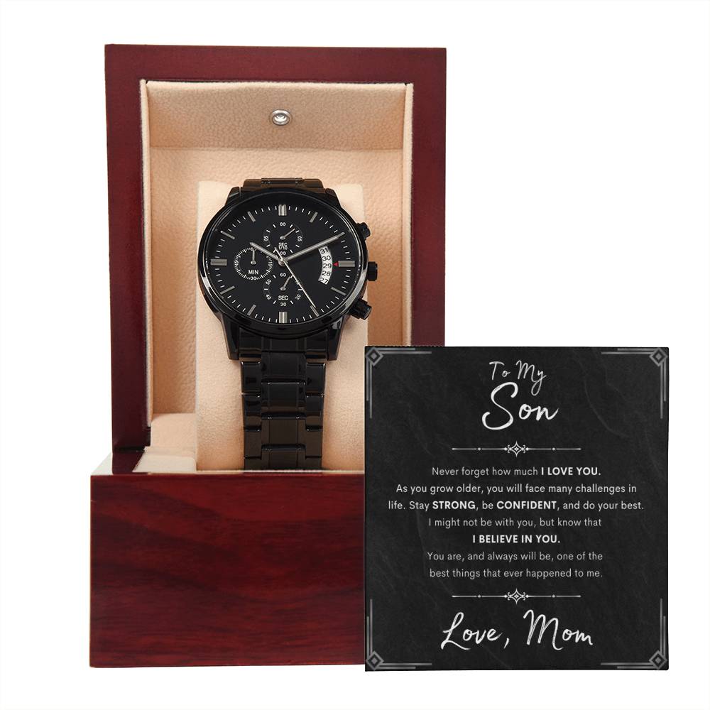 Stainless Steel Black Chronograph Watch | Gift for Him | Gift for Son