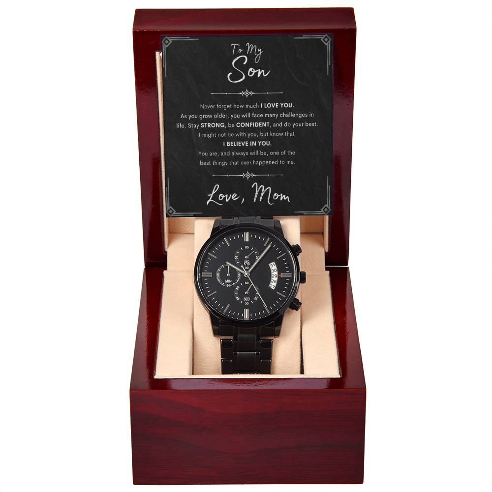 Stainless Steel Black Chronograph Watch | Gift for Him | Gift for Son