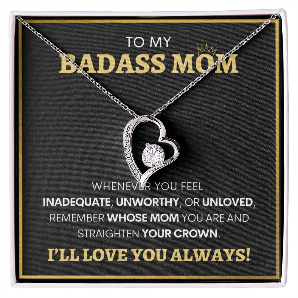 Show Your Forever Love for Your Badass Mom With This Heart Pendent and Gift Card Box, Mother's Day Gift, Special Birthday Gift for Mom, Gift for Mom (BLACK BG)