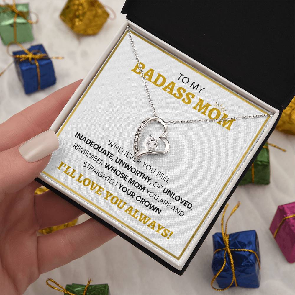 Show Your Forever Love for Your Badass Mom With This Heart Pendent and Gift Card Box, Mother's Day Gift, Special Birthday Gift for Mom, Gift for Mom (WH BG)