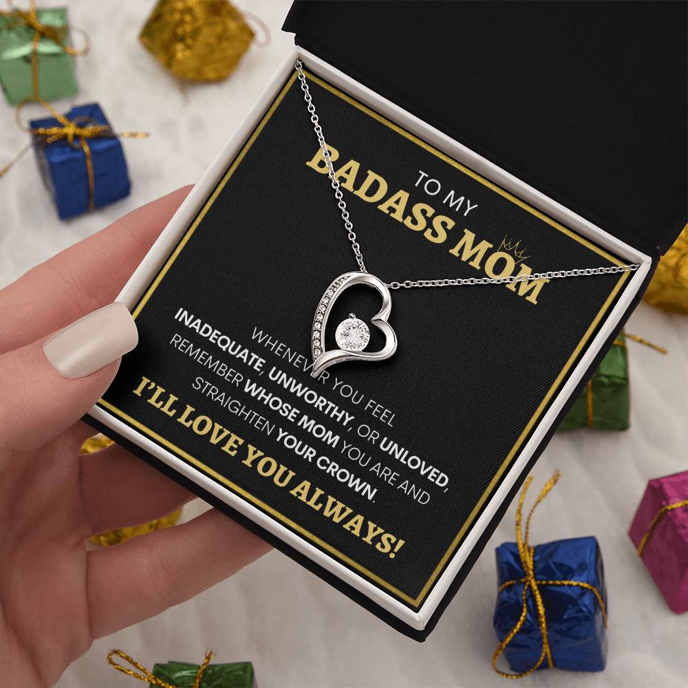 Show Your Forever Love for Your Badass Mom With This Heart Pendent and Gift Card Box, Mother's Day Gift, Special Birthday Gift for Mom, Gift for Mom (BLACK BG)