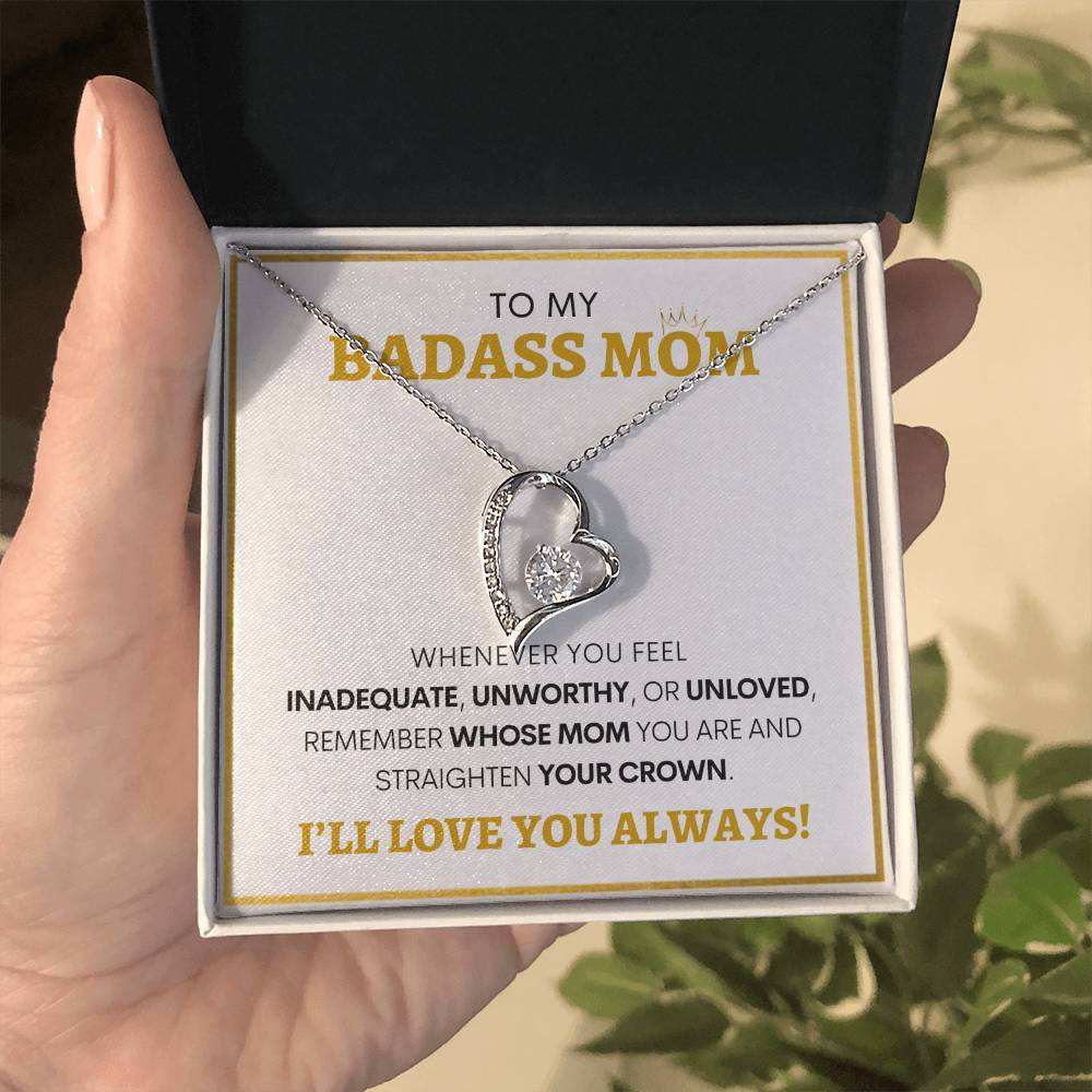 Show Your Forever Love for Your Badass Mom With This Heart Pendent and Gift Card Box, Mother's Day Gift, Special Birthday Gift for Mom, Gift for Mom (WH BG)