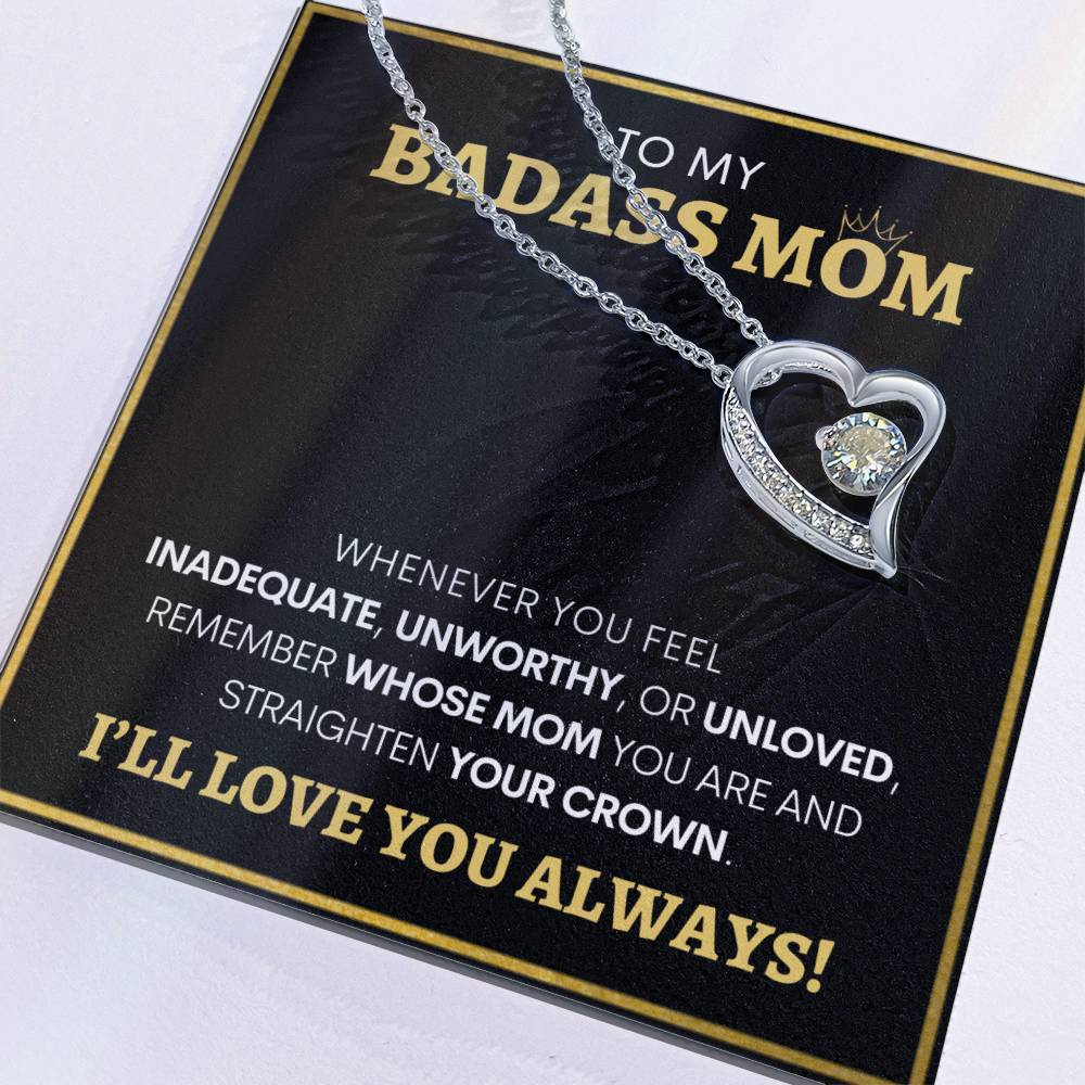 Show Your Forever Love for Your Badass Mom With This Heart Pendent and Gift Card Box, Mother's Day Gift, Special Birthday Gift for Mom, Gift for Mom (BLACK BG)