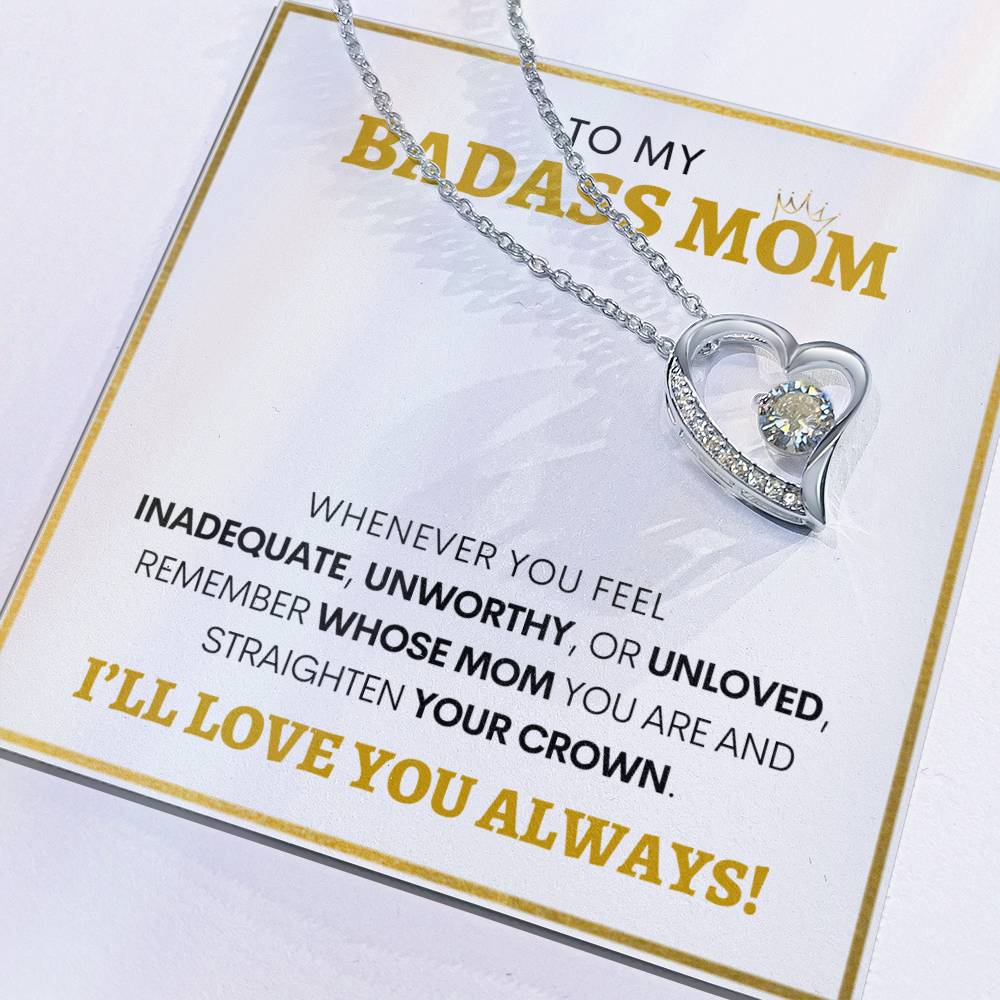 Show Your Forever Love for Your Badass Mom With This Heart Pendent and Gift Card Box, Mother's Day Gift, Special Birthday Gift for Mom, Gift for Mom (WH BG)